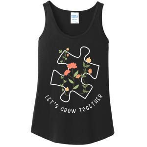 LetS Grow Together Puzzle Flowers Autism Support Girl Ladies Essential Tank