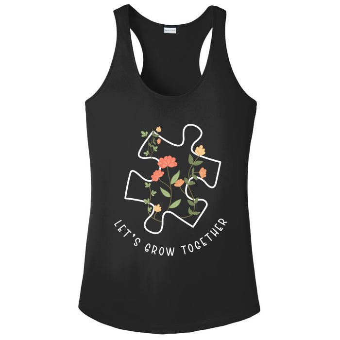 LetS Grow Together Puzzle Flowers Autism Support Girl Ladies PosiCharge Competitor Racerback Tank