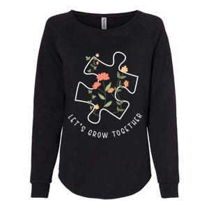 LetS Grow Together Puzzle Flowers Autism Support Girl Womens California Wash Sweatshirt