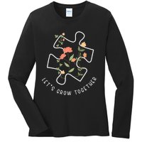 LetS Grow Together Puzzle Flowers Autism Support Girl Ladies Long Sleeve Shirt