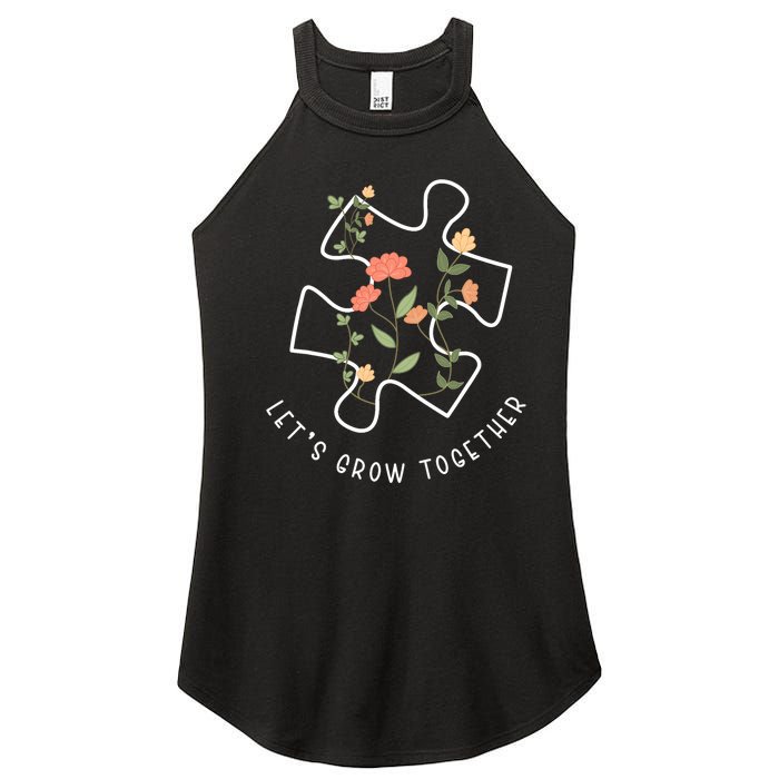 LetS Grow Together Puzzle Flowers Autism Support Girl Women's Perfect Tri Rocker Tank