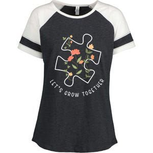 LetS Grow Together Puzzle Flowers Autism Support Girl Enza Ladies Jersey Colorblock Tee