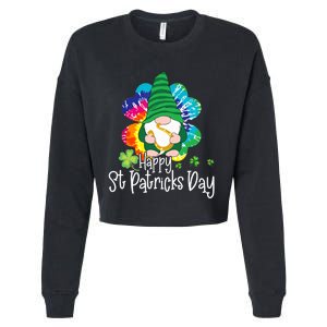 Lucky Gnome Tie Dye Shamrock Happy St Patricks Day Cropped Pullover Crew