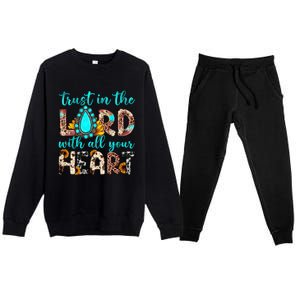 Leopard Gemstone Trust In The Lord With All Heart Christian Gift Premium Crewneck Sweatsuit Set