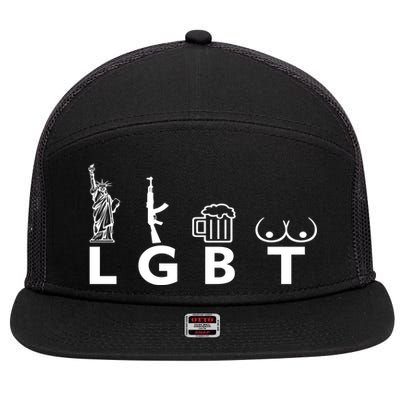 LGTB Lady Liberty Guns Beer Tits Funny 7 Panel Mesh Trucker Snapback Hat