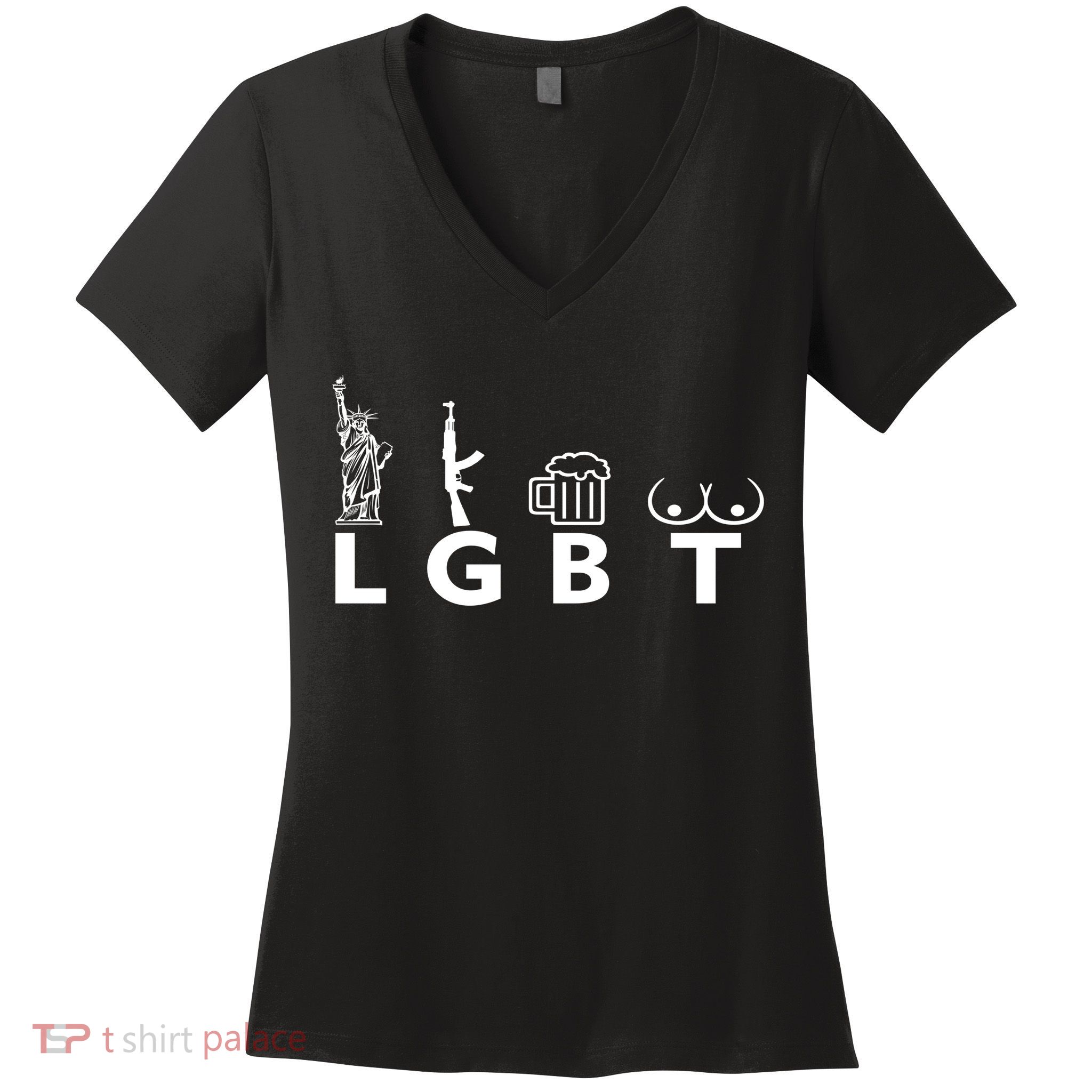 LGTB Lady Liberty Guns Beer Tits Funny Women's V-Neck T-Shirt