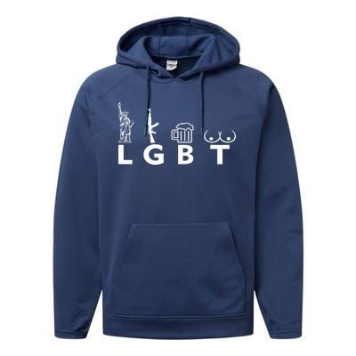 LGTB Lady Liberty Guns Beer Tits Funny Performance Fleece Hoodie