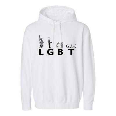 LGTB Lady Liberty Guns Beer Tits Funny Garment-Dyed Fleece Hoodie