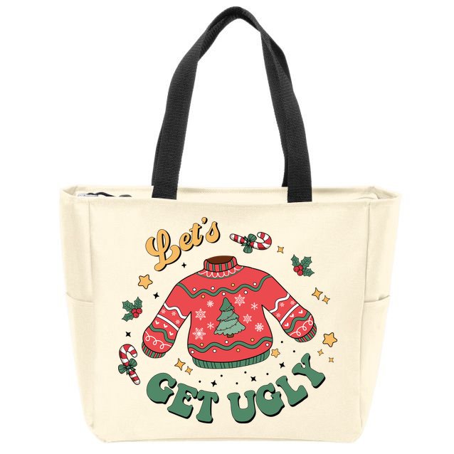 Lets Get Ugly Funny Christmas Zip Tote Bag