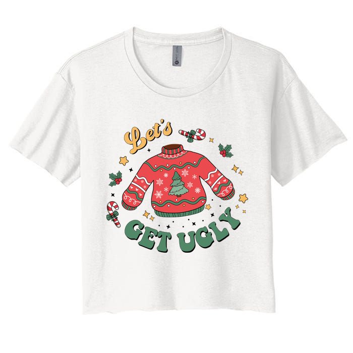 Lets Get Ugly Funny Christmas Women's Crop Top Tee