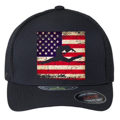 Ladies Gymnastics Usa American Flag Gift Flexfit Unipanel Trucker Cap