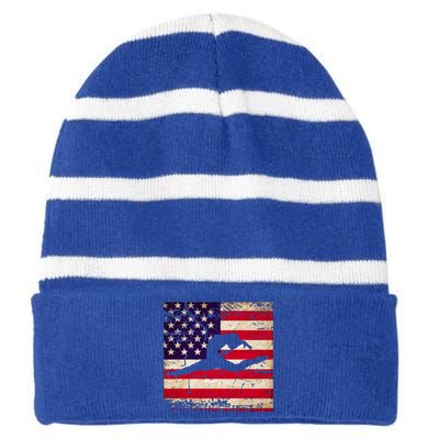 Ladies Gymnastics Usa American Flag Gift Striped Beanie with Solid Band