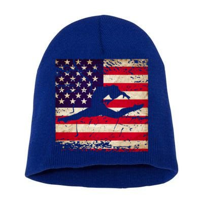 Ladies Gymnastics Usa American Flag Gift Short Acrylic Beanie