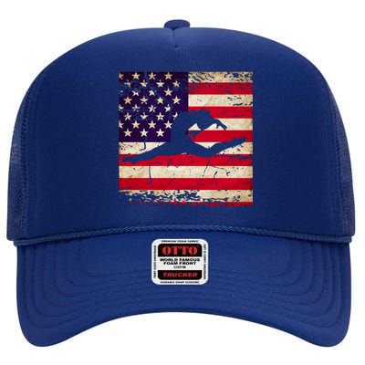 Ladies Gymnastics Usa American Flag Gift High Crown Mesh Back Trucker Hat