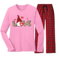 Love Gnome Valentines Day Women's Long Sleeve Flannel Pajama Set 