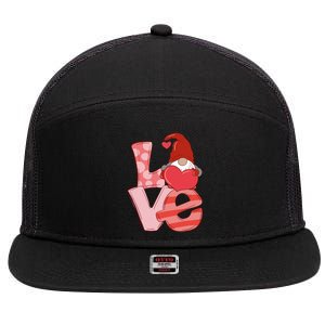 Love Gnome Valentines Day Cute Gift 7 Panel Mesh Trucker Snapback Hat