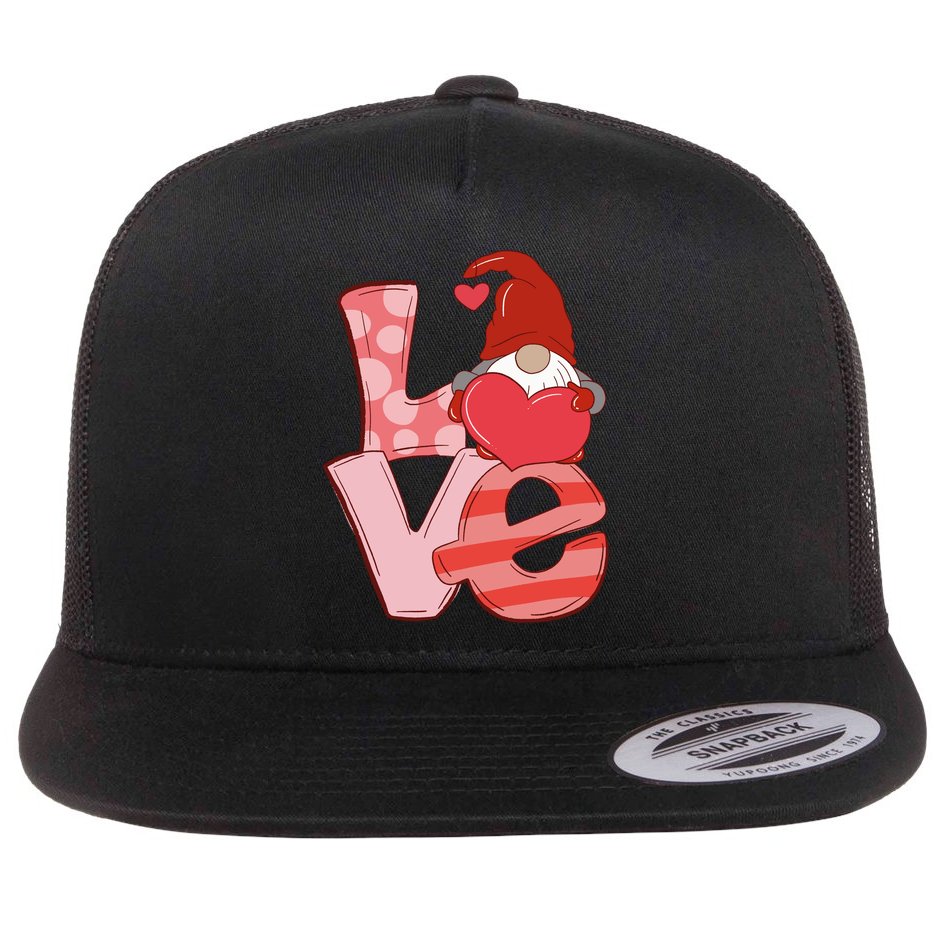 Love Gnome Valentines Day Cute Gift Flat Bill Trucker Hat