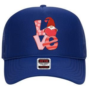 Love Gnome Valentines Day Cute Gift High Crown Mesh Back Trucker Hat