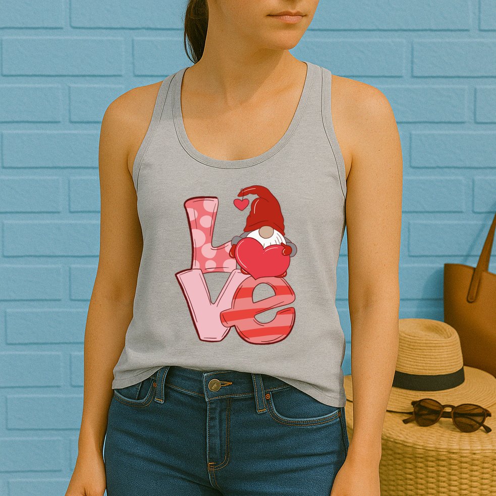 Love Gnome Valentines Day Cute Gift Womens Tank Top