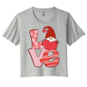 Love Gnome Valentines Day Cute Gift Women's Crop Top Tee