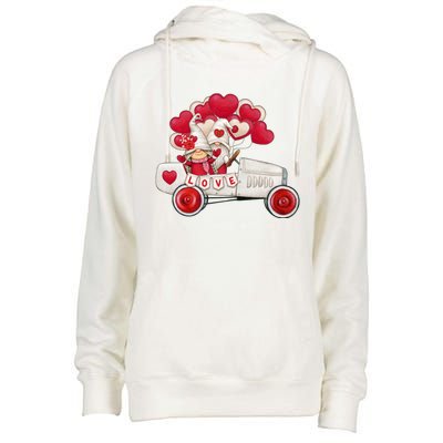 Love Gnome Valentines Day Heart Womens Funnel Neck Pullover Hood