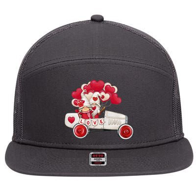 Love Gnome Valentines Day Heart 7 Panel Mesh Trucker Snapback Hat