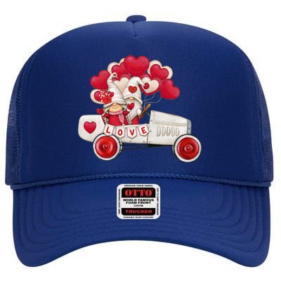 Love Gnome Valentines Day Heart High Crown Mesh Back Trucker Hat