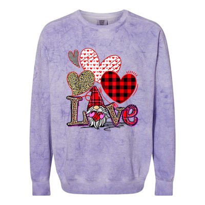 Love Gnome Valentines Day Red Buffalo Plaid Leopard Colorblast Crewneck Sweatshirt