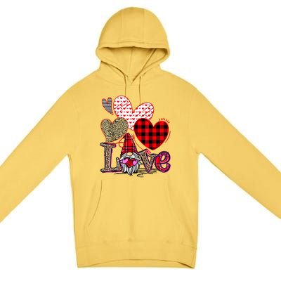 Love Gnome Valentines Day Red Buffalo Plaid Leopard Premium Pullover Hoodie