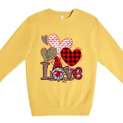 Love Gnome Valentines Day Red Buffalo Plaid Leopard Premium Crewneck Sweatshirt