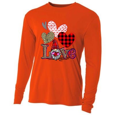 Love Gnome Valentines Day Red Buffalo Plaid Leopard Cooling Performance Long Sleeve Crew