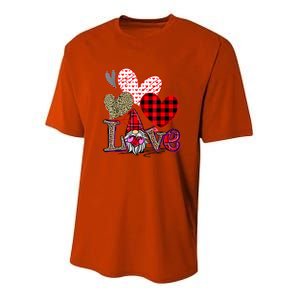 Love Gnome Valentines Day Red Buffalo Plaid Leopard Youth Performance Sprint T-Shirt