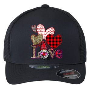 Love Gnome Valentines Day Red Buffalo Plaid Leopard Flexfit Unipanel Trucker Cap