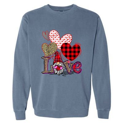 Love Gnome Valentines Day Red Buffalo Plaid Leopard Garment-Dyed Sweatshirt