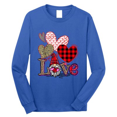 Love Gnome Valentines Day Red Buffalo Plaid Leopard Long Sleeve Shirt