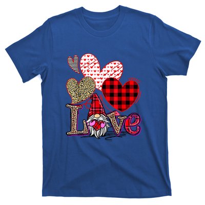 Love Gnome Valentines Day Red Buffalo Plaid Leopard T-Shirt