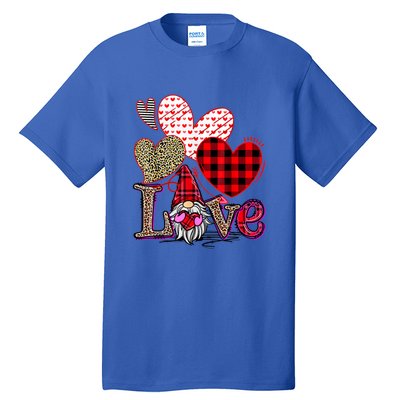 Love Gnome Valentines Day Red Buffalo Plaid Leopard Tall T-Shirt