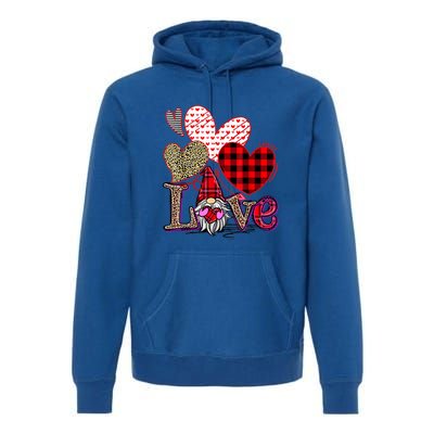 Love Gnome Valentines Day Red Buffalo Plaid Leopard Premium Hoodie