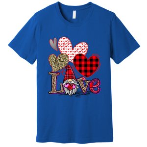 Love Gnome Valentines Day Red Buffalo Plaid Leopard Premium T-Shirt