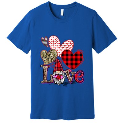 Love Gnome Valentines Day Red Buffalo Plaid Leopard Premium T-Shirt