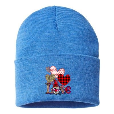 Love Gnome Valentines Day Red Buffalo Plaid Leopard Sustainable Knit Beanie