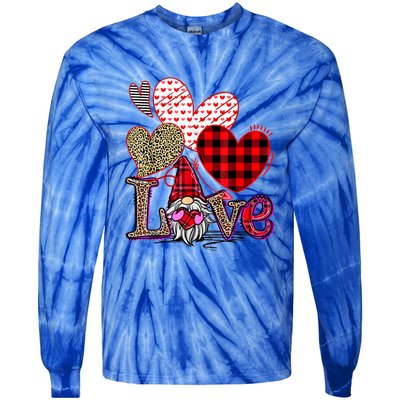 Love Gnome Valentines Day Red Buffalo Plaid Leopard Tie-Dye Long Sleeve Shirt