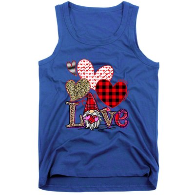 Love Gnome Valentines Day Red Buffalo Plaid Leopard Tank Top