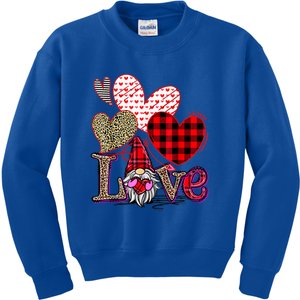 Love Gnome Valentines Day Red Buffalo Plaid Leopard Kids Sweatshirt