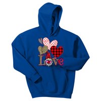 Love Gnome Valentines Day Red Buffalo Plaid Leopard Kids Hoodie