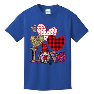 Love Gnome Valentines Day Red Buffalo Plaid Leopard Kids T-Shirt