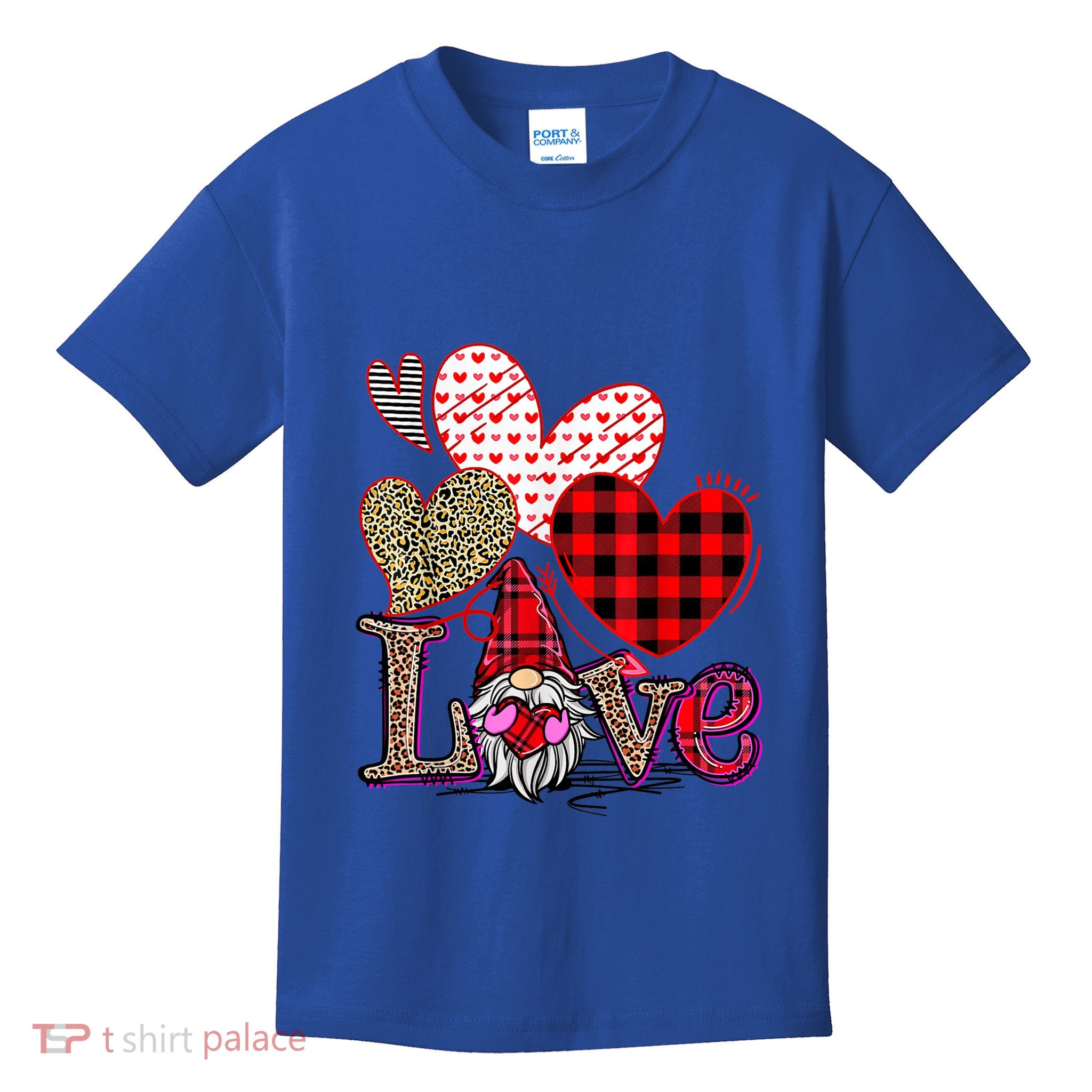 Love Gnome Valentines Day Red Buffalo Plaid Leopard Kids T-Shirt