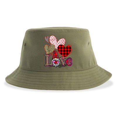 Love Gnome Valentines Day Red Buffalo Plaid Leopard Sustainable Bucket Hat