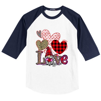 Love Gnome Valentines Day Red Buffalo Plaid Leopard Baseball Sleeve Shirt