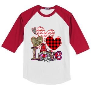 Love Gnome Valentines Day Red Buffalo Plaid Leopard Kids Colorblock Raglan Jersey